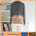 Contrast color women cashmere design of hand knitting sweater